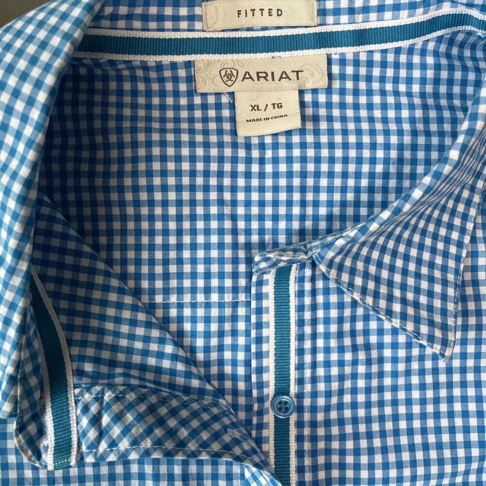 Ariat Women's Size XL Fitted Pink/Blue Plaid LS Western Shirt Embroidered Logos - Picture 3 of 8
